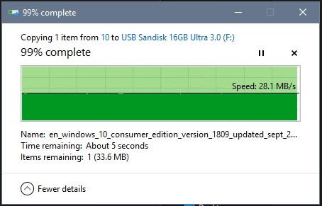 Kết quả test tốc độ ghi USB 16G SanDisk SDCZ48-U46 USB 3.0 thủ công