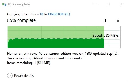 Test tốc độ ghi USB 16GB Kingston Datatraveler DT03