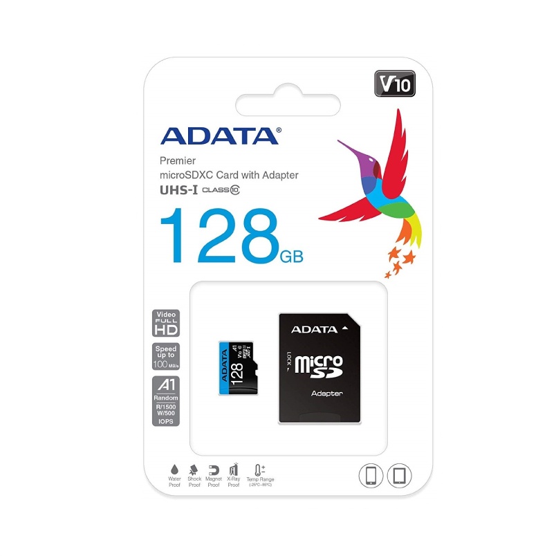 The nho microSD ADATA 128GB UHS I CLASS10 A1 AUSDX64GUICL10A1 RA1 1