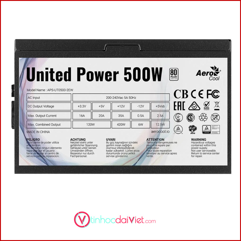 PSU Nguon May Tinh Aerocool United Power 500W 80 Plus Certified 2