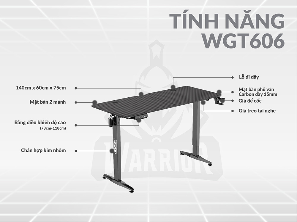 Ban Dien Nang Ha Warrior Gaming Table Paladin Series WGT606 Den140x60x73cm 1