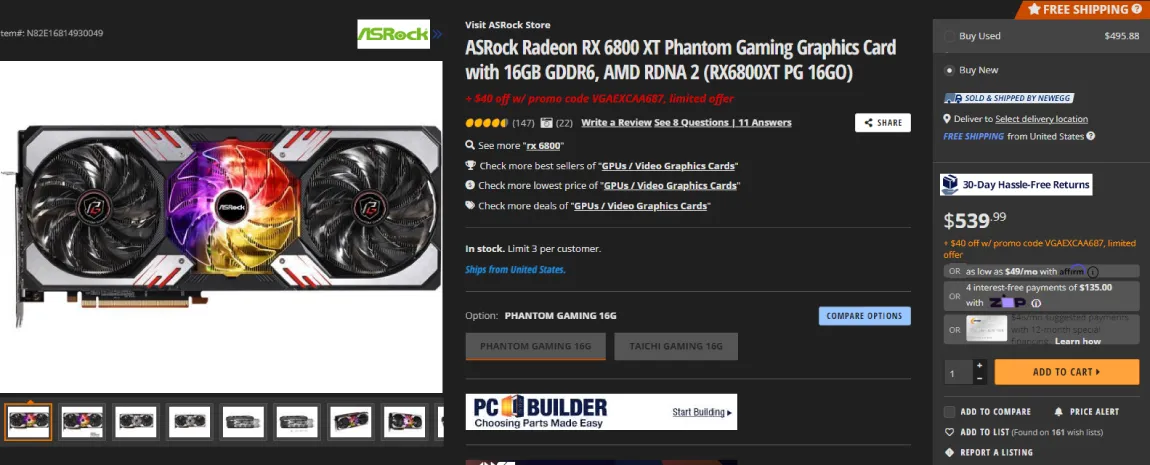 GPU AMD Radeon RX 6800 16GB Giam Duoi 400 USD 6800 XT 16GB Giam Duoi 500 USD 4