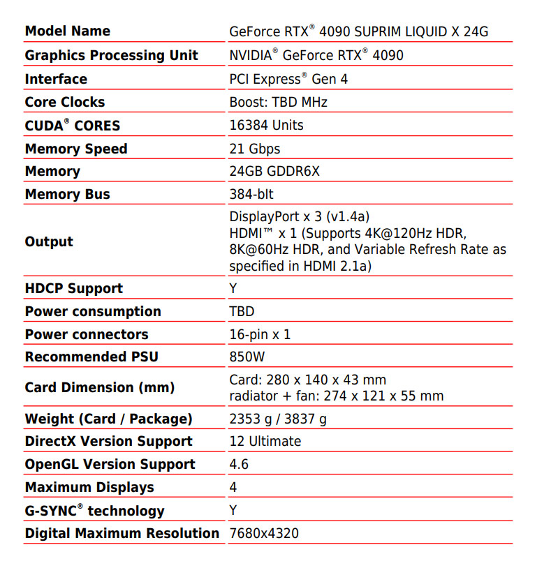 MSI Geforce RTX 4090 SUPRIM LIQUID X 24G