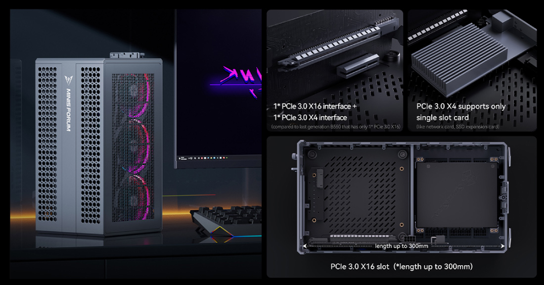 Minisforum Ra Mat Mini PC B550 Pro Nang Cap Ho Tro GPU Roi Khe Cam Kep 300mm Len Den AMD Ryzen 7 5800X3D 2