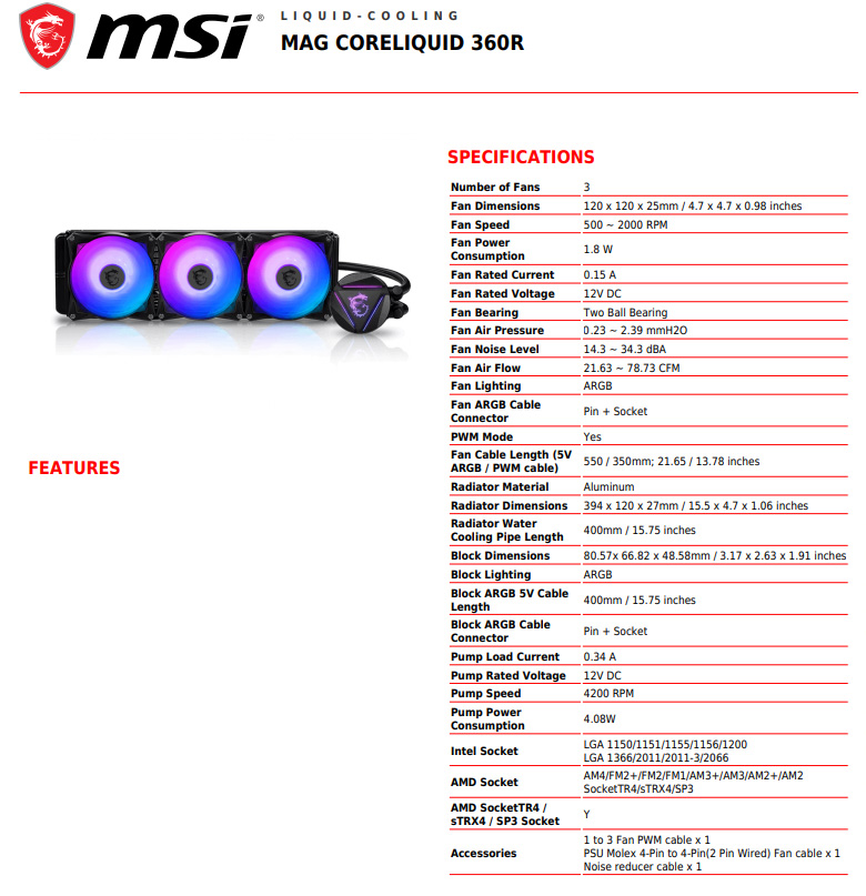 Tan Nhiet Nuoc MSI Mag Coreliquid 360R Black4200RPMARGB10