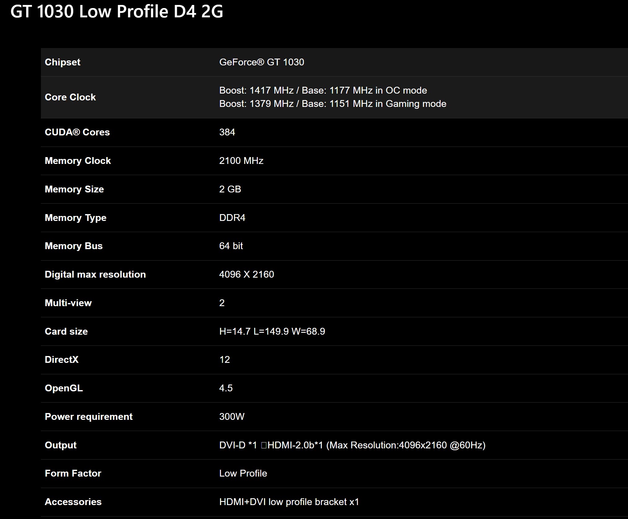 VGA Gigabyte GT 1030 2G DDR4 Low Profile GV 1030D4 2GL